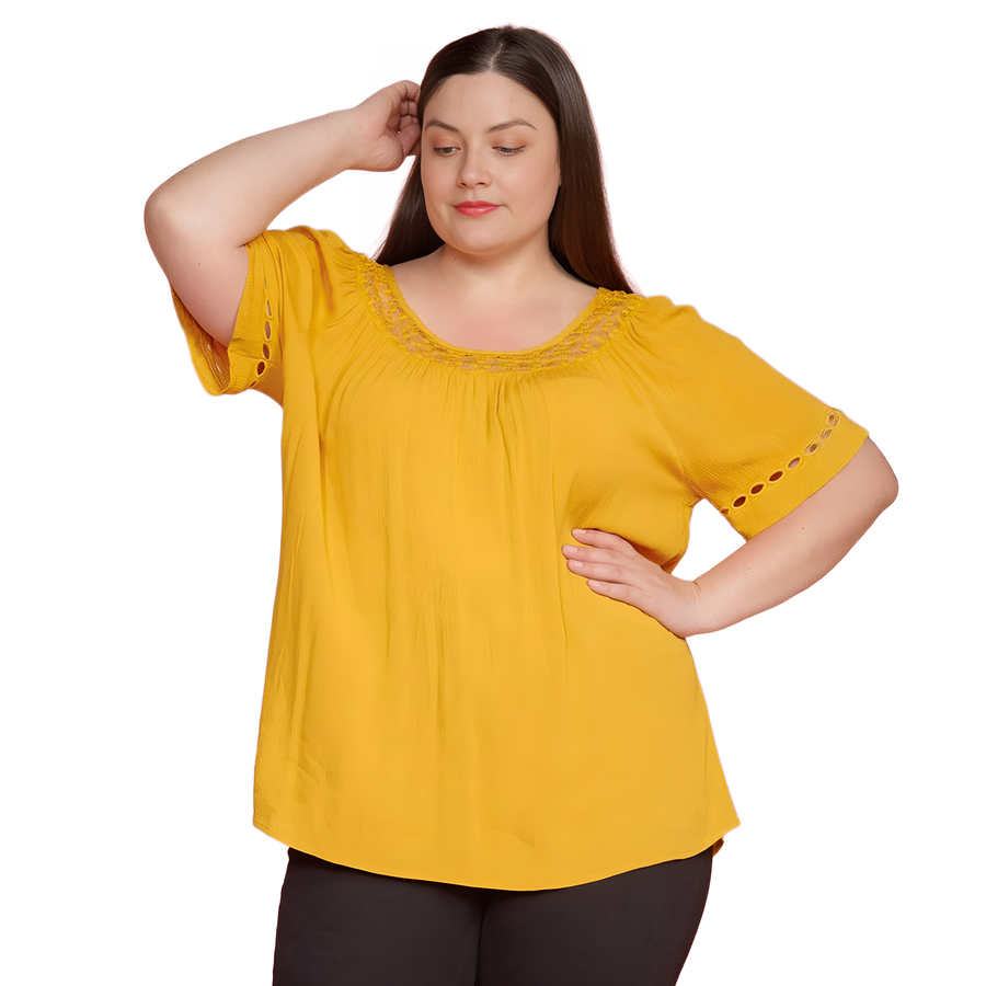 Pleione Plus Size Pleated Short Sleeve Blouse Top - shopatkonus
