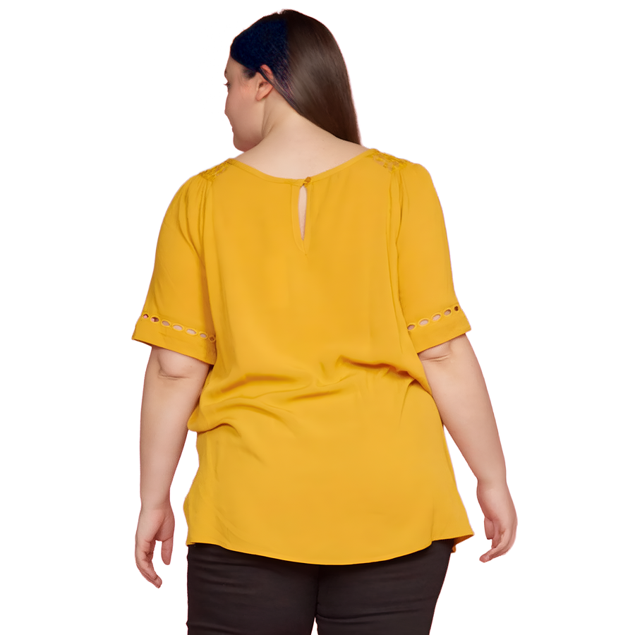Pleione Plus Size Pleated Short Sleeve Blouse Top - shopatkonus