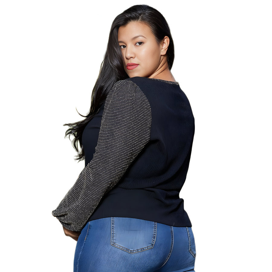 Pleione Plus Size Ribbed Round Neck Holiday Top - shopatkonus