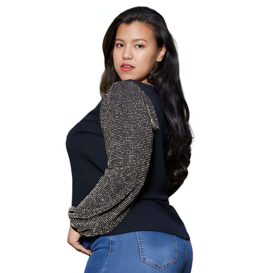 Pleione Plus Size Ribbed Round Neck Holiday Top - shopatkonus