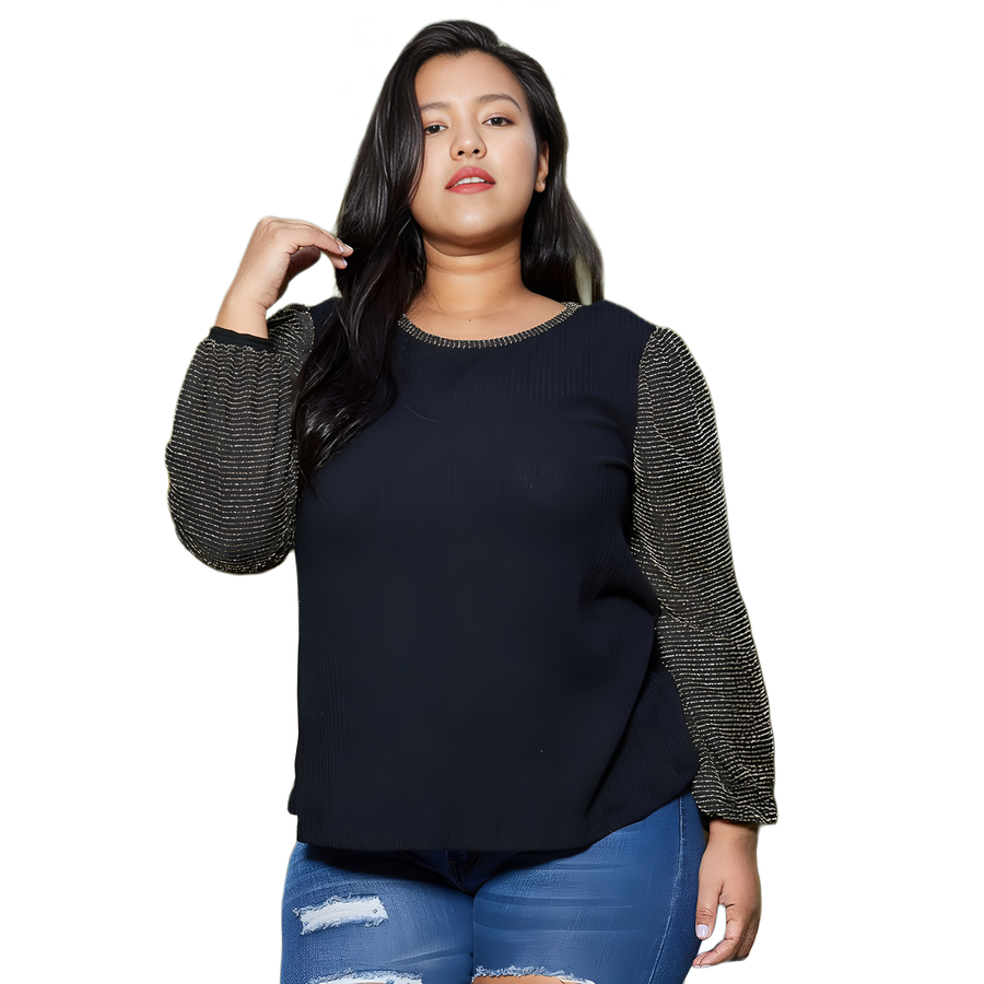 Pleione Plus Size Ribbed Round Neck Holiday Top - shopatkonus