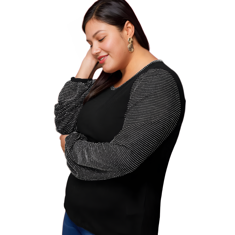 Pleione Plus Size Ribbed Round Neck Holiday Top - shopatkonus