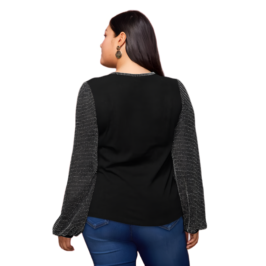 Pleione Plus Size Ribbed Round Neck Holiday Top - shopatkonus