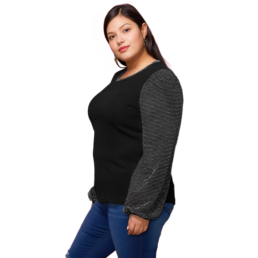 Pleione Plus Size Ribbed Round Neck Holiday Top - shopatkonus
