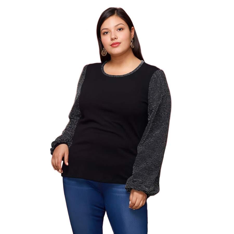 Pleione Plus Size Ribbed Round Neck Holiday Top - shopatkonus