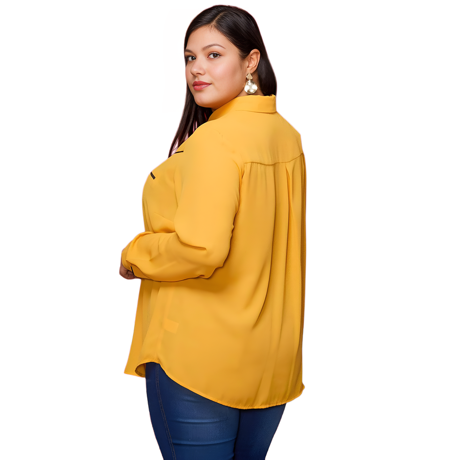 Pleione Plus Women's Rounded Collar Button Down Shirt Blouse - shopatkonus