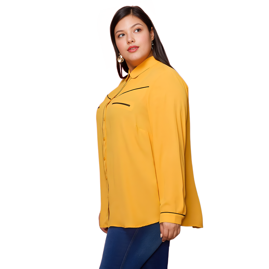 Pleione Plus Women's Rounded Collar Button Down Shirt Blouse - shopatkonus