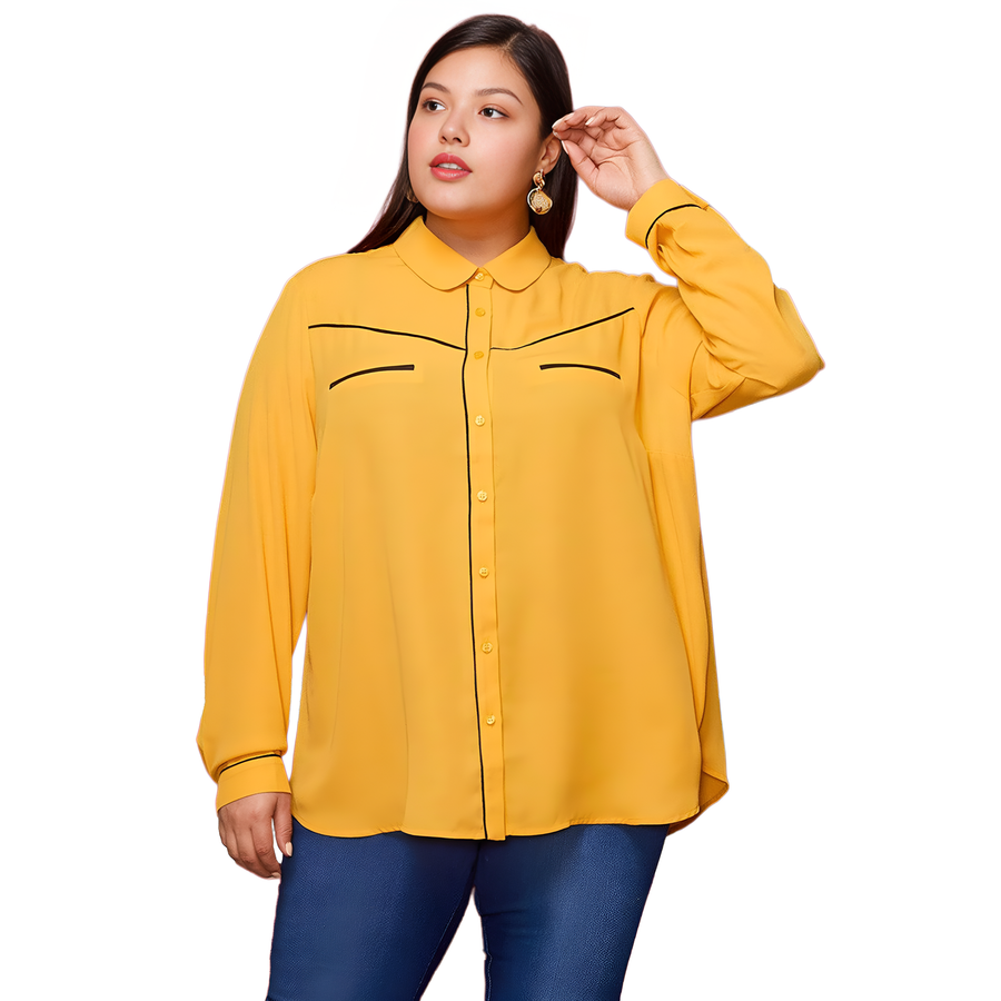 Pleione Plus Women's Rounded Collar Button Down Shirt Blouse - shopatkonus