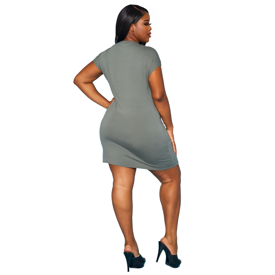 Plus Women's Basic V-Neck Mini Wrap Dress - shopatkonus