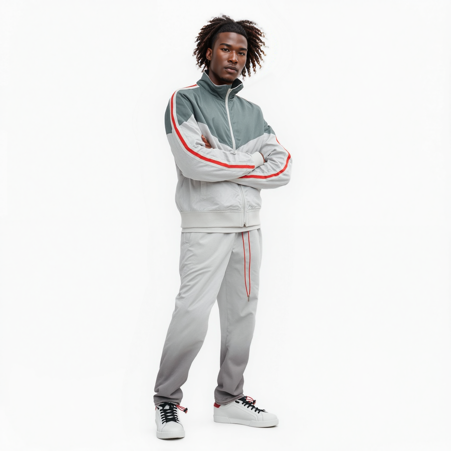 Blank State Men's Retro Swishy Track Jacket in White/Grey - shopatkonus