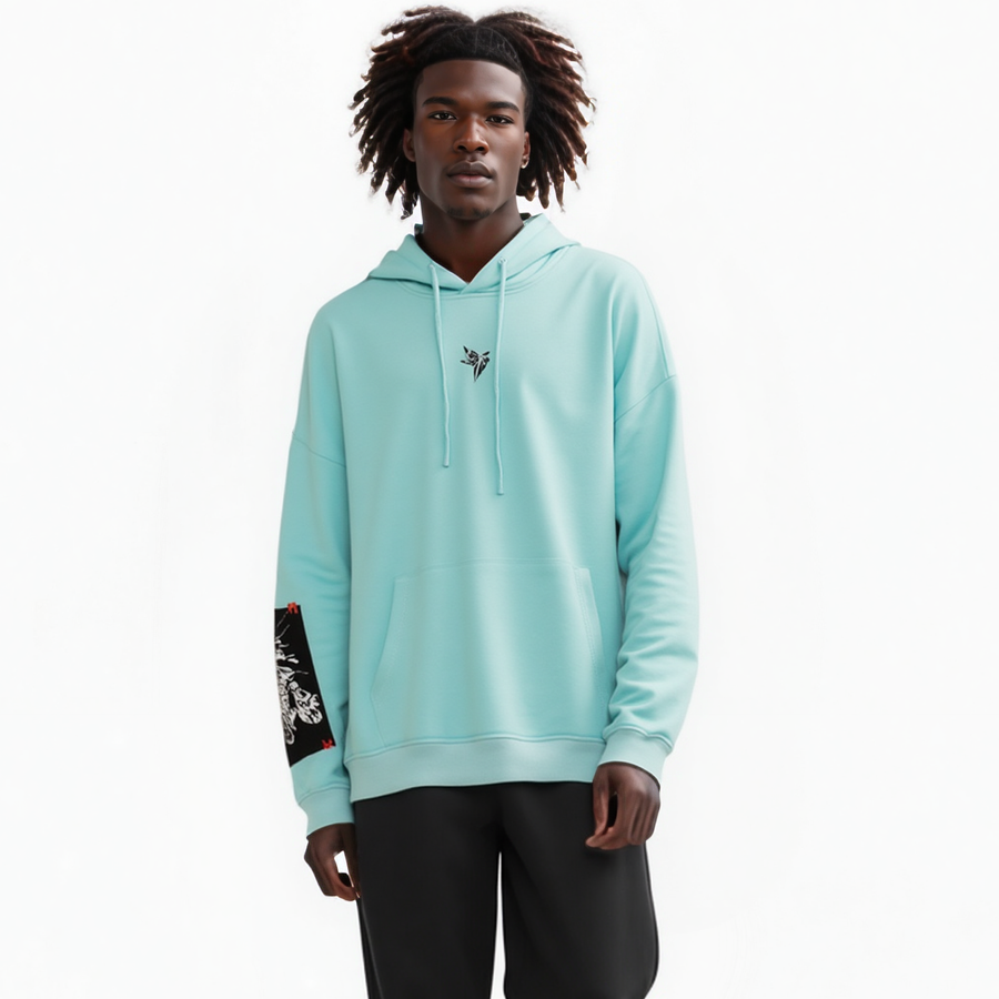 Konus Men's Logo Print Patch Hoodie in Teal - shopatkonus