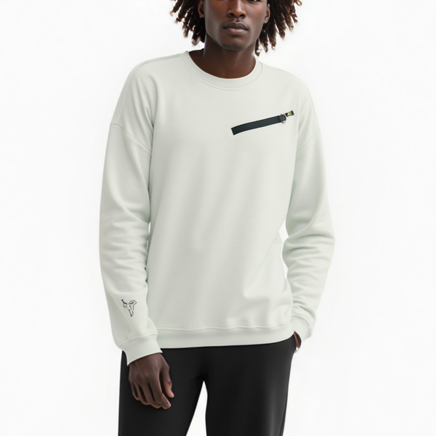 Men's Zipper Chest Pocket Sweatshirt in Off White - shopatkonus