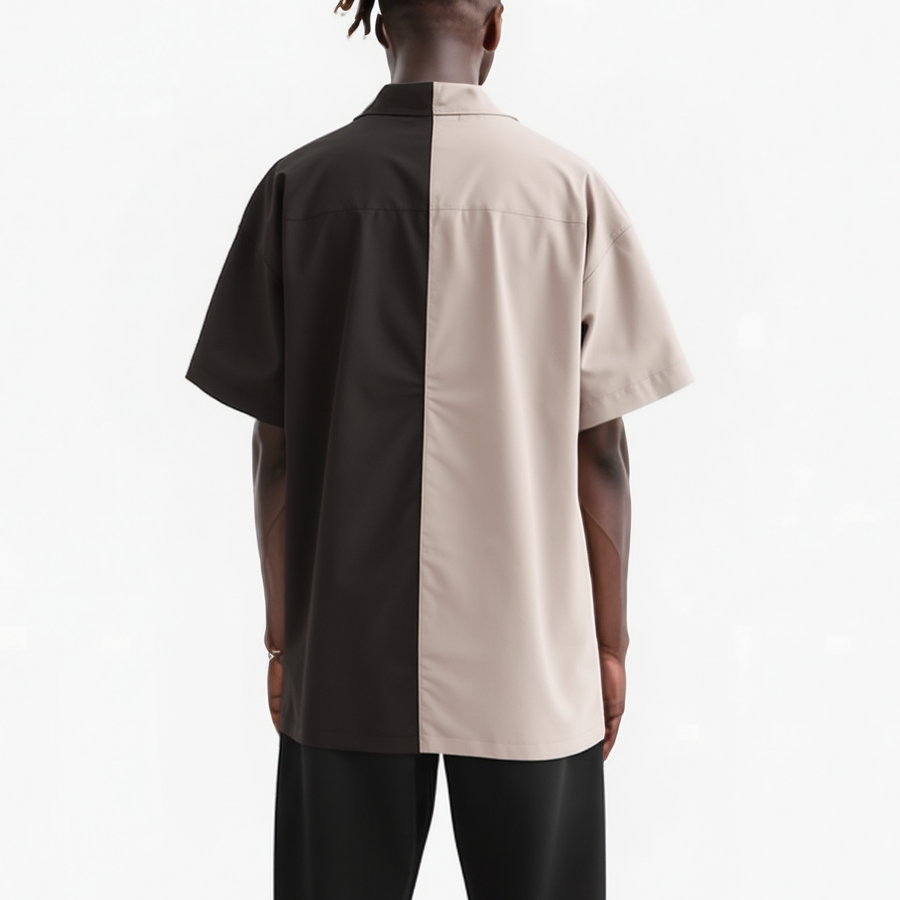 Konus Men's Bellow Pocket Oversize Shirt in Black Khaki - shopatkonus
