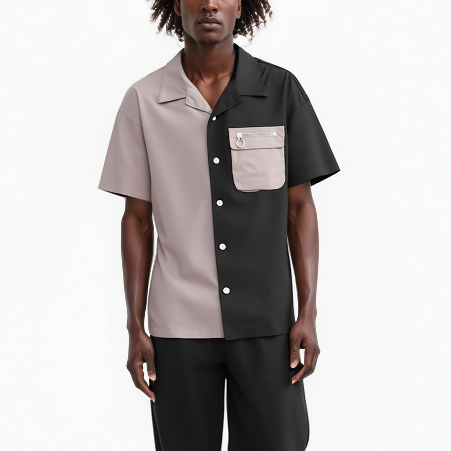 Konus Men's Bellow Pocket Oversize Shirt in Black Khaki - shopatkonus