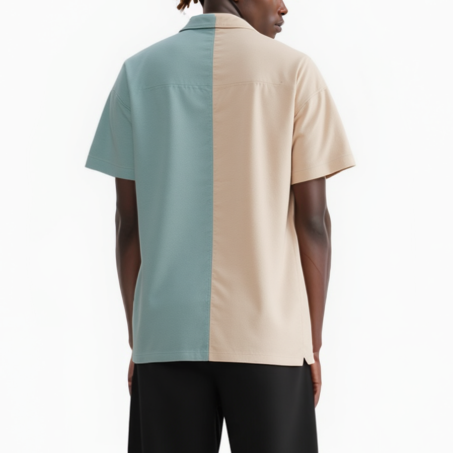 Konus Men's Bellow Pocket Oversize Short Sleeve Shirt in Khaki - shopatkonus