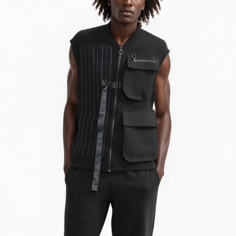 Konus Men's Sweater Utility Vest With Bellow Pockets in Black - shopatkonus