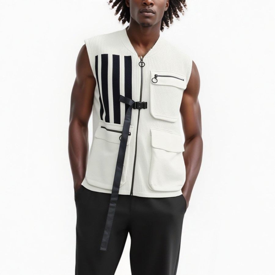 Konus Men's Sweater Utility Vest w/ Bellow Pockets in Off White - shopatkonus