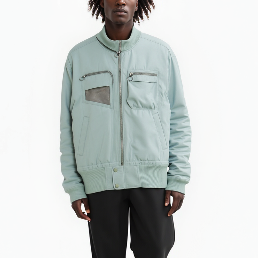 Konus Men's Mock Collar Bomber Jacket in Green - shopatkonus