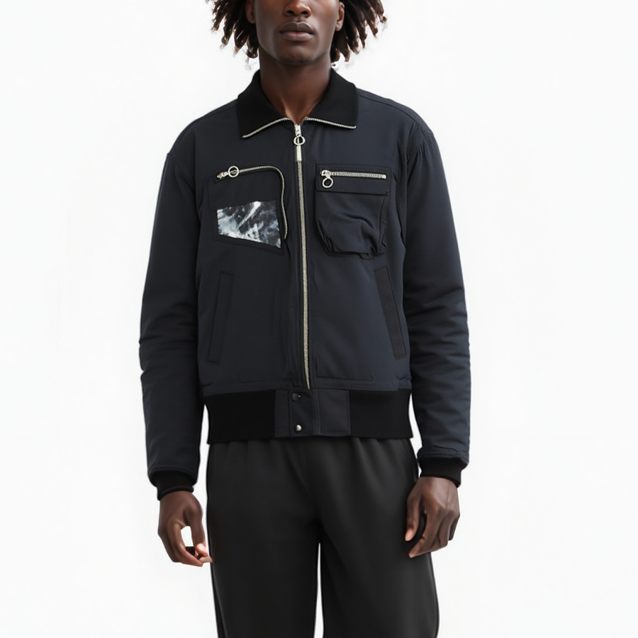 Konus Men's Mock Collar Bomber Jacket in Black - shopatkonus