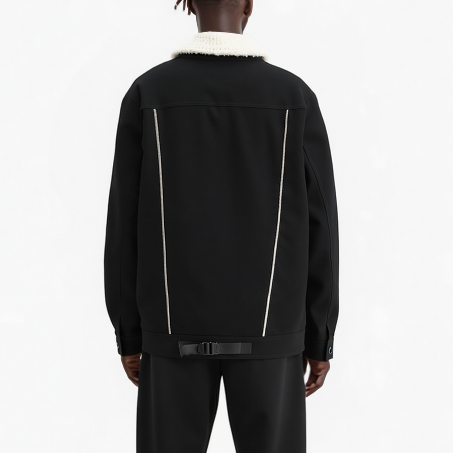 Konus Men's Sherpa Collar Twill Jacket In Black - shopatkonus