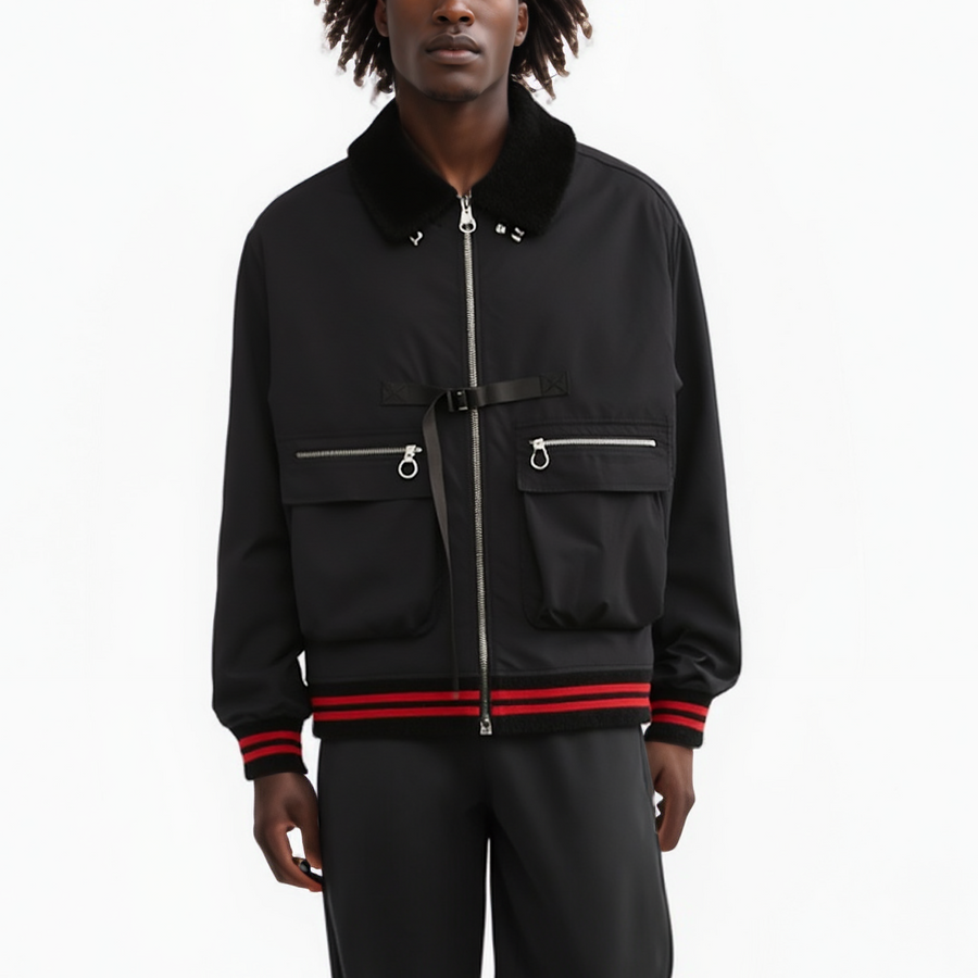 Konus Men's Sherpa Collar MA2 Jacket in Black - shopatkonus