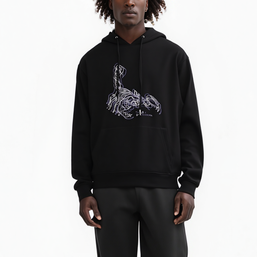 Konus Men's Pullover Hoodie w/ Scorpion Line Art Print in Black - shopatkonus