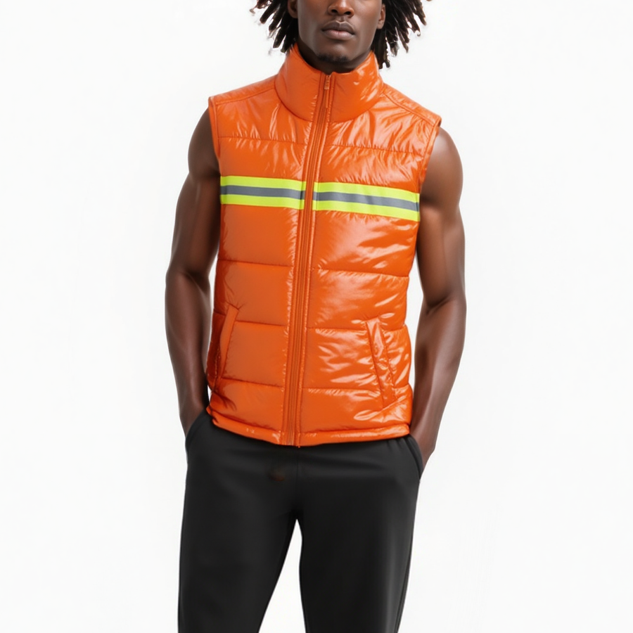 Men's Zip-Up Puffer Vest In Orange - shopatkonus