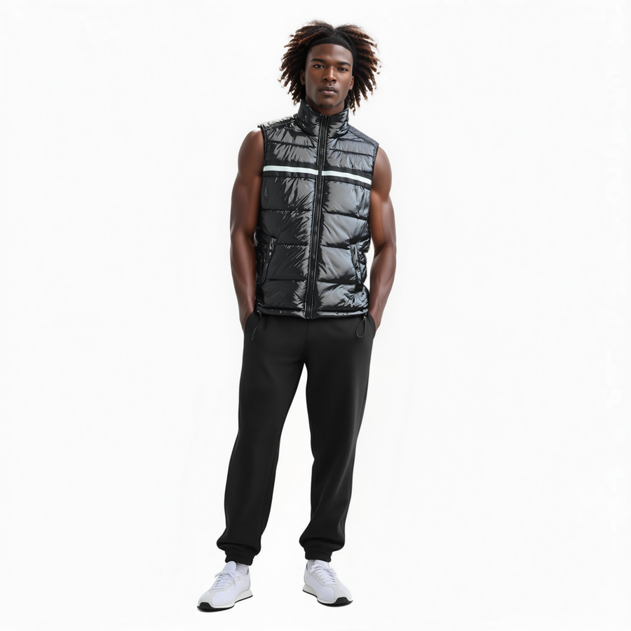 Men's Zip-Up Puffer Vest In Black - shopatkonus