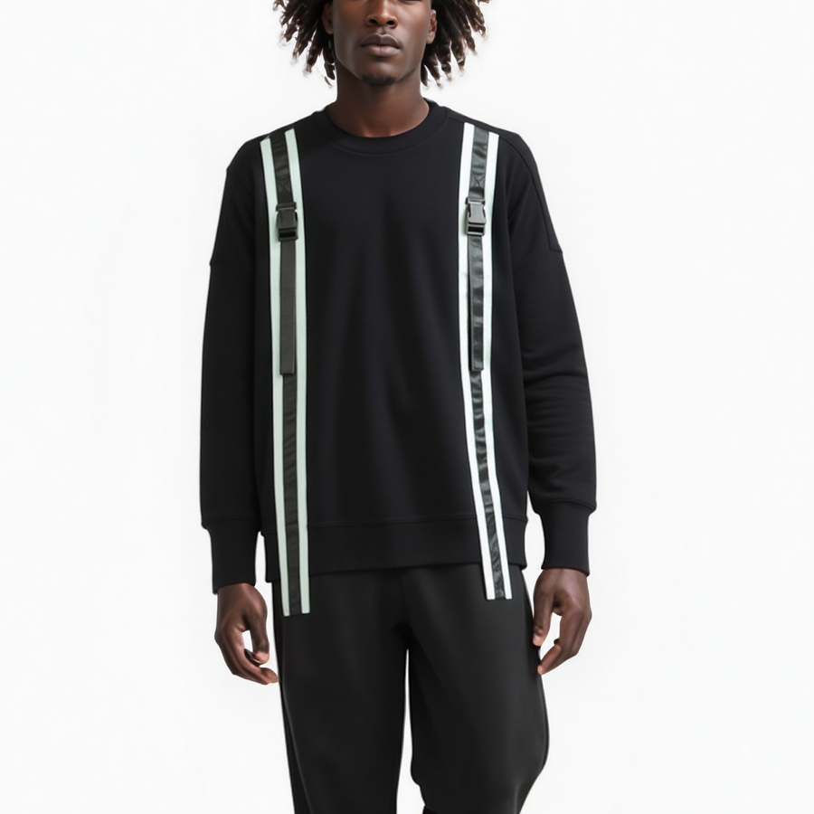 Men's Sweatshirt Reflective Tape Sweatshirt in Black - shopatkonus