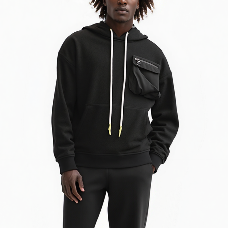 Konus Men's Bellow Pocket Hoodie in Black - shopatkonus