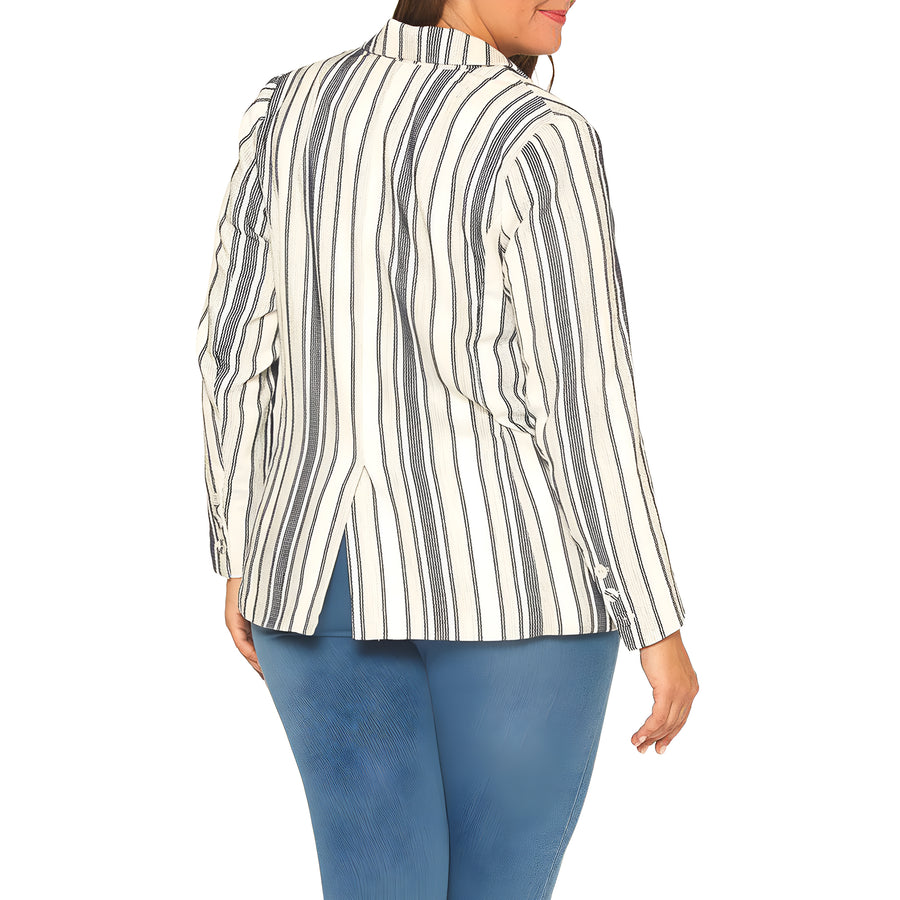 Blazer de rayas de talla grande en azul blanco
