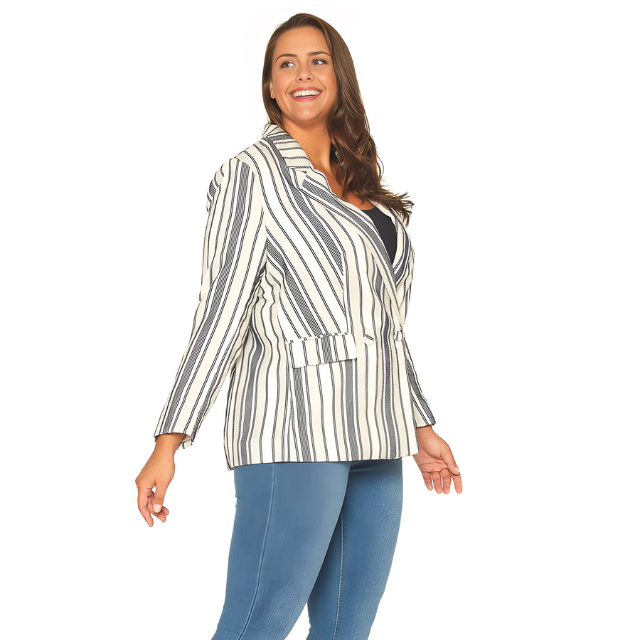 Blazer de rayas de talla grande en azul blanco
