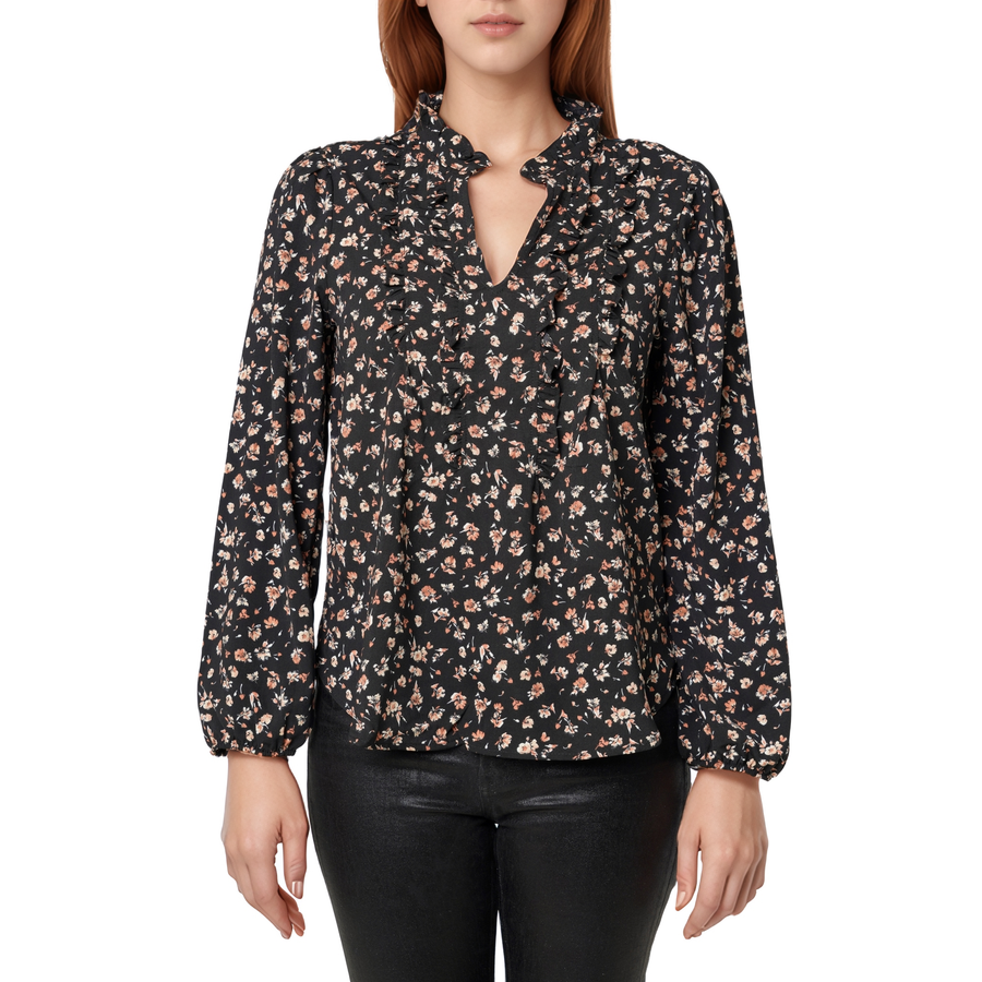Pleione Long Sleeve Printed Ruffle Down Blouse