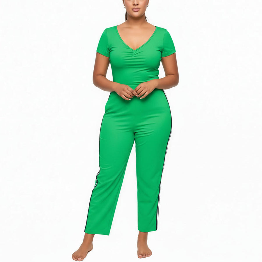 Pleione Plus Size Women's Striped Side Binding Pants In Green