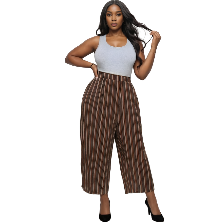 Pleione Plus Size Women's Multi Stripe Printed Wide Leg Pants