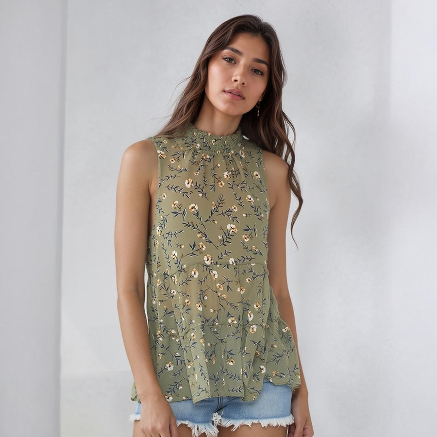 Pleione Women's Mock Neck Tiered Babydoll