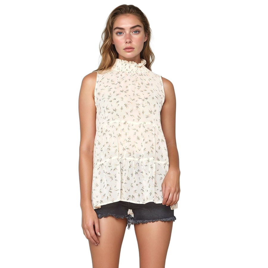 Pleione Women's Mock Neck Tiered Babydoll