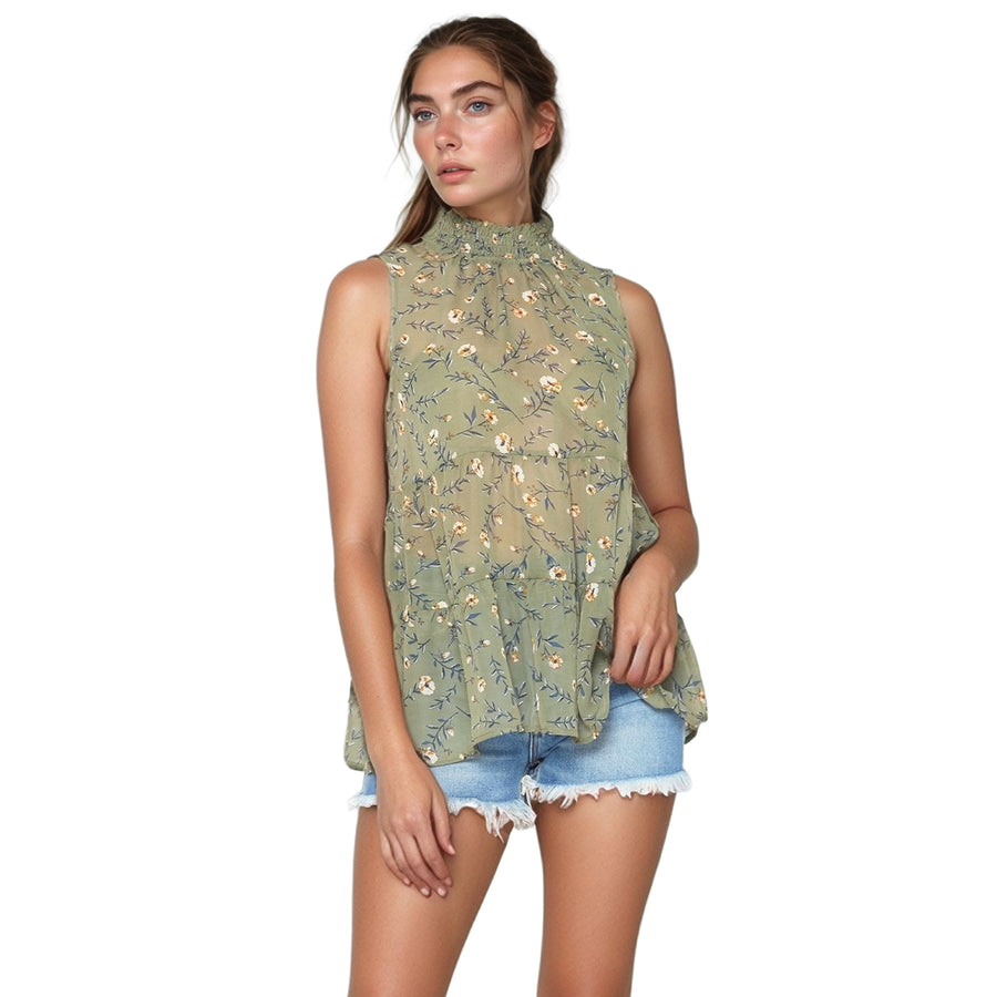 Pleione Women's Mock Neck Tiered Babydoll