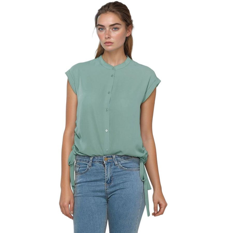 N/A Pleione Women's Button Down Side Tie Blouse