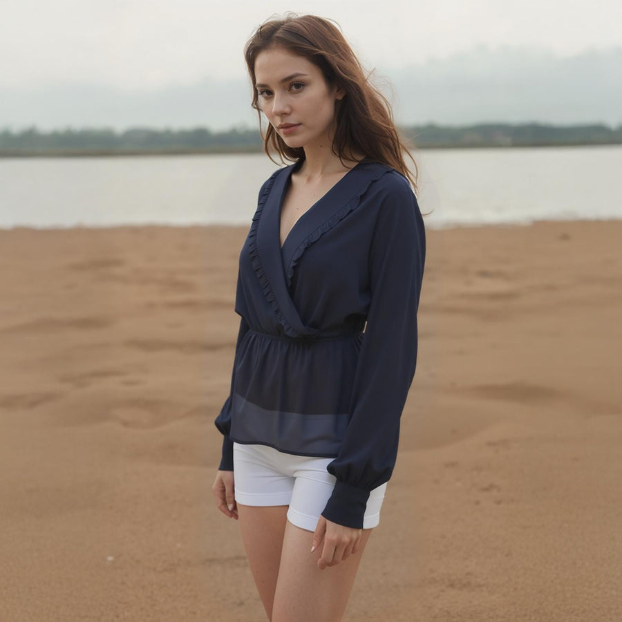 N/A Pleione Wrap Front Peplum Blouse Top