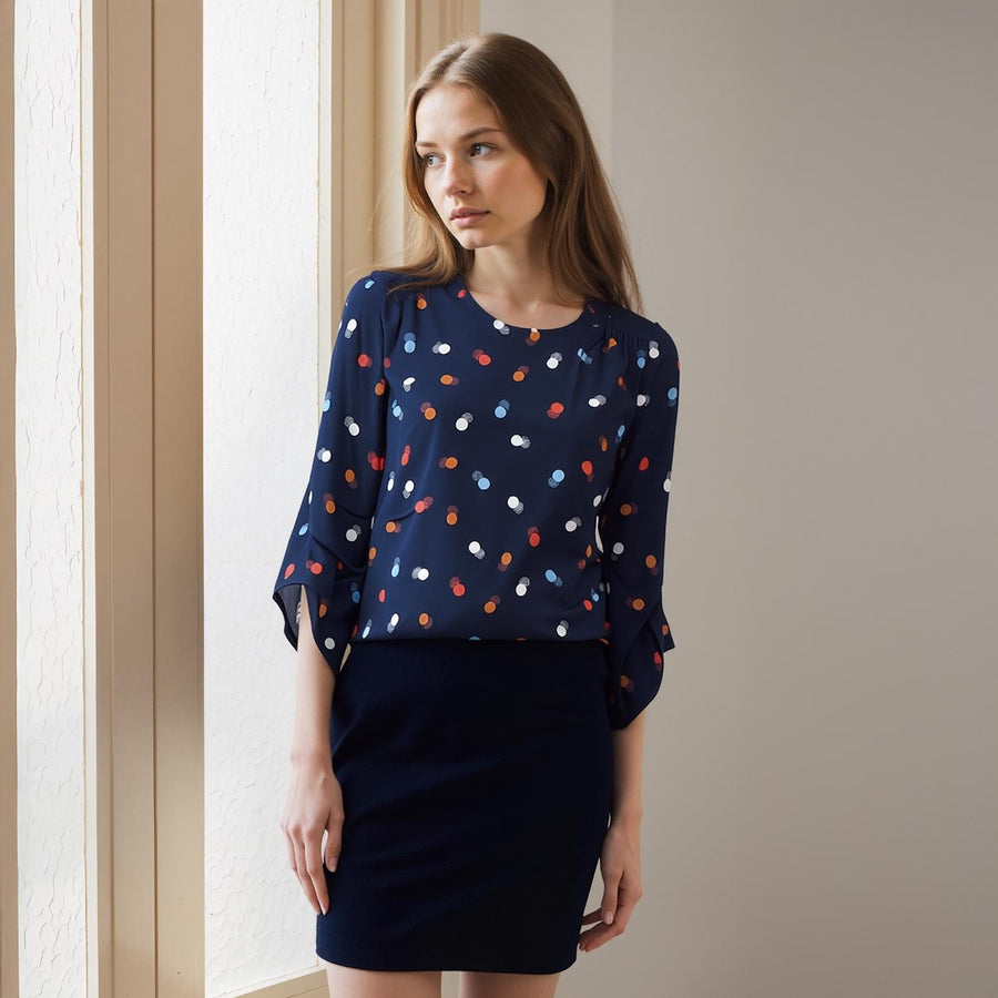 Pleione Women's 3/4 Sleeve Multi Layered Cuff Blouse