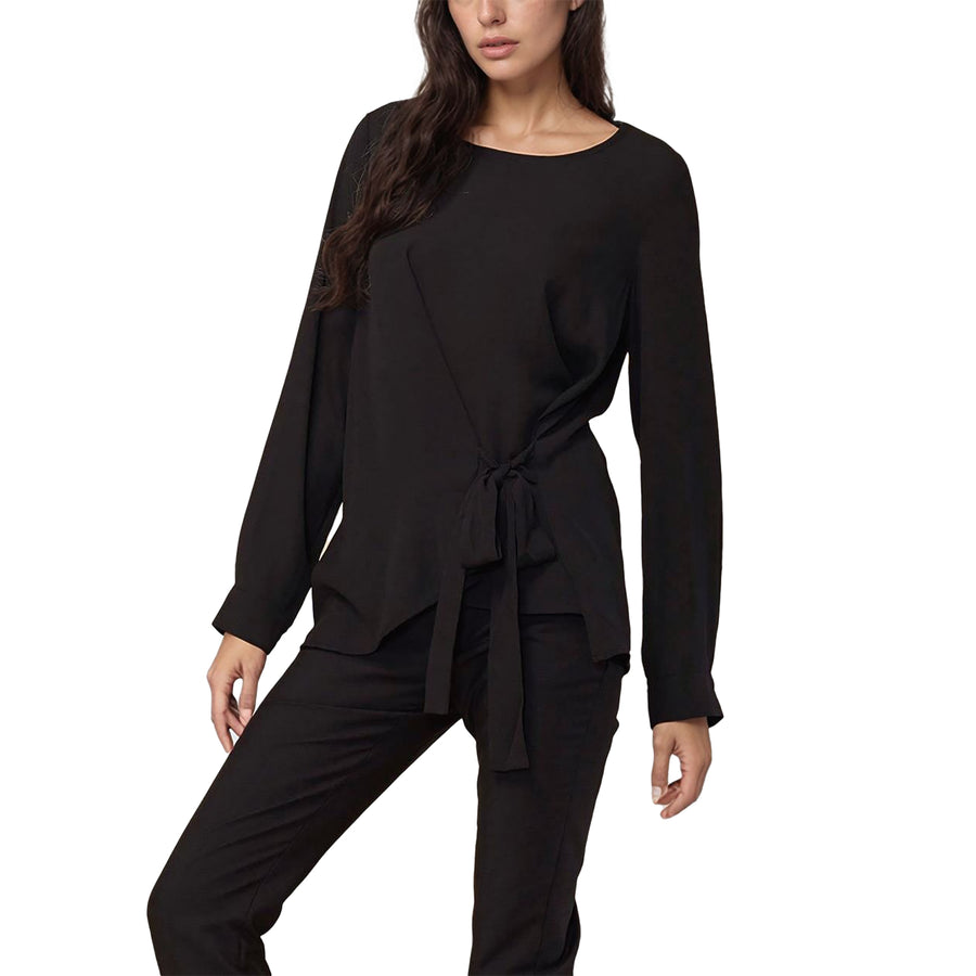 Pleione Women's Self-Tie Wrap Front Blouse in Black