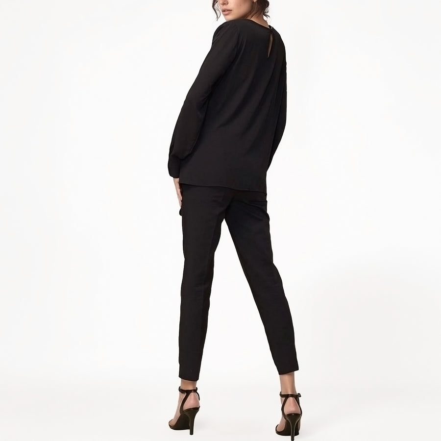 Pleione Women's Self-Tie Wrap Front Blouse in Black