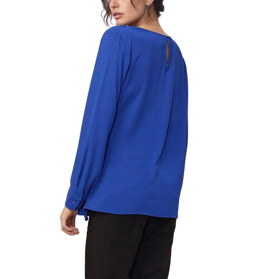 Pleione Self-Tie Wrap Front Blouse in Royal Blue