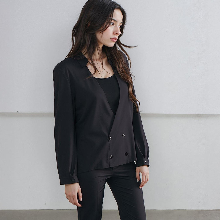 Pleione Women's Button Down Solid Shirt Blouse in Black