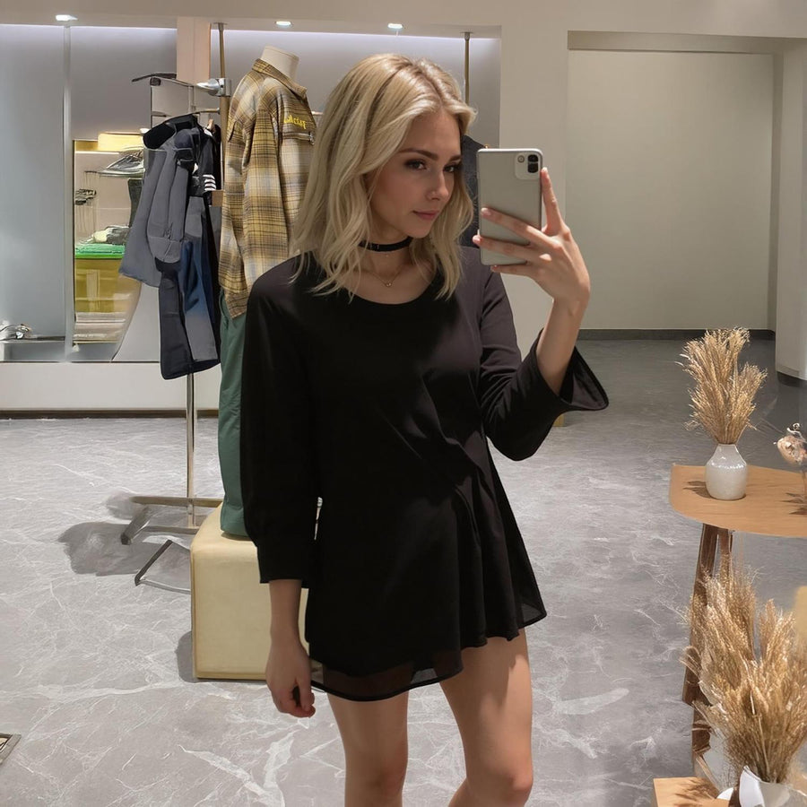 Pleione Women's 3/4 Sleeve Pleated Blouse Top in Black - shopatkonus