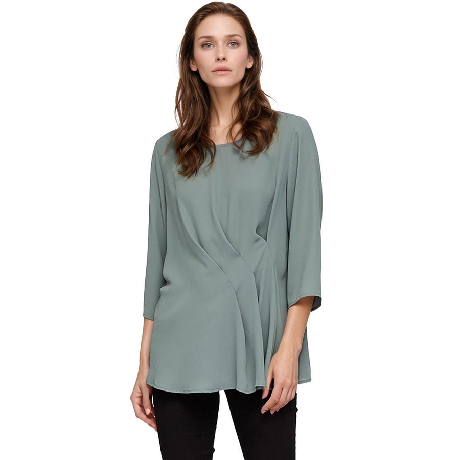 Pleione Women's 3/4 Sleeve Pleated Blouse Top in Sage