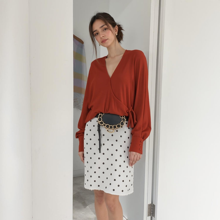 Pleione Wrap Front Long Sleeve Blouse - shopatkonus