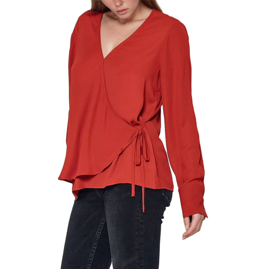 Pleione Wrap Front Long Sleeve Blouse