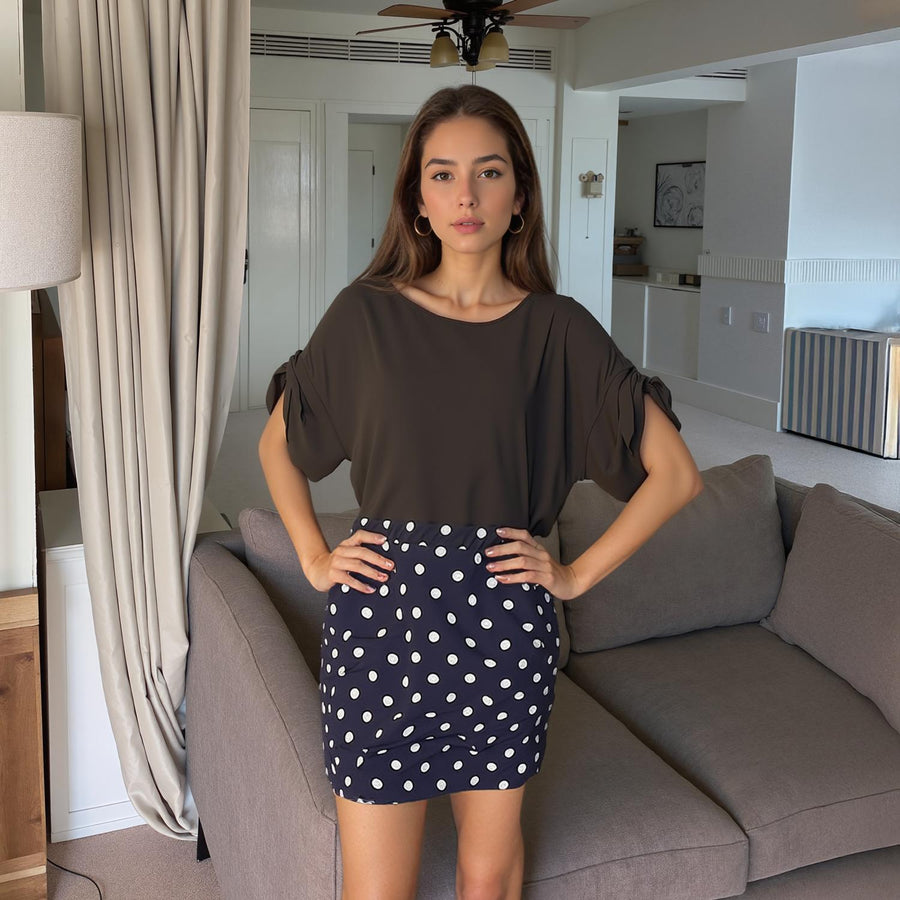 Pleione Round Neck Self-tie Short Sleeve Top - shopatkonus